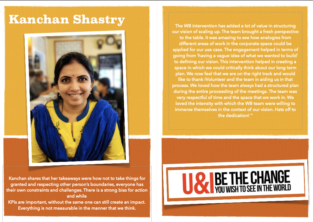 Volunteer testimonial - Kanchan Shastry & U&I NGO